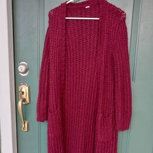 Long Burgundy Cardigan
